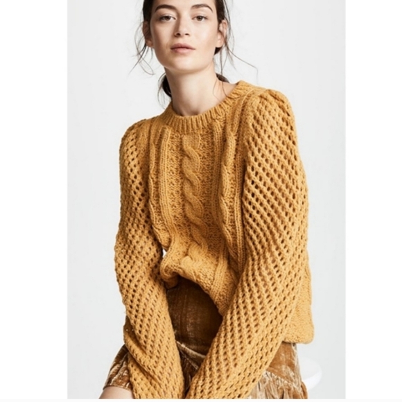 LoveShackFancy Mustard Cable Knit Sweater - Picture 1 of 11